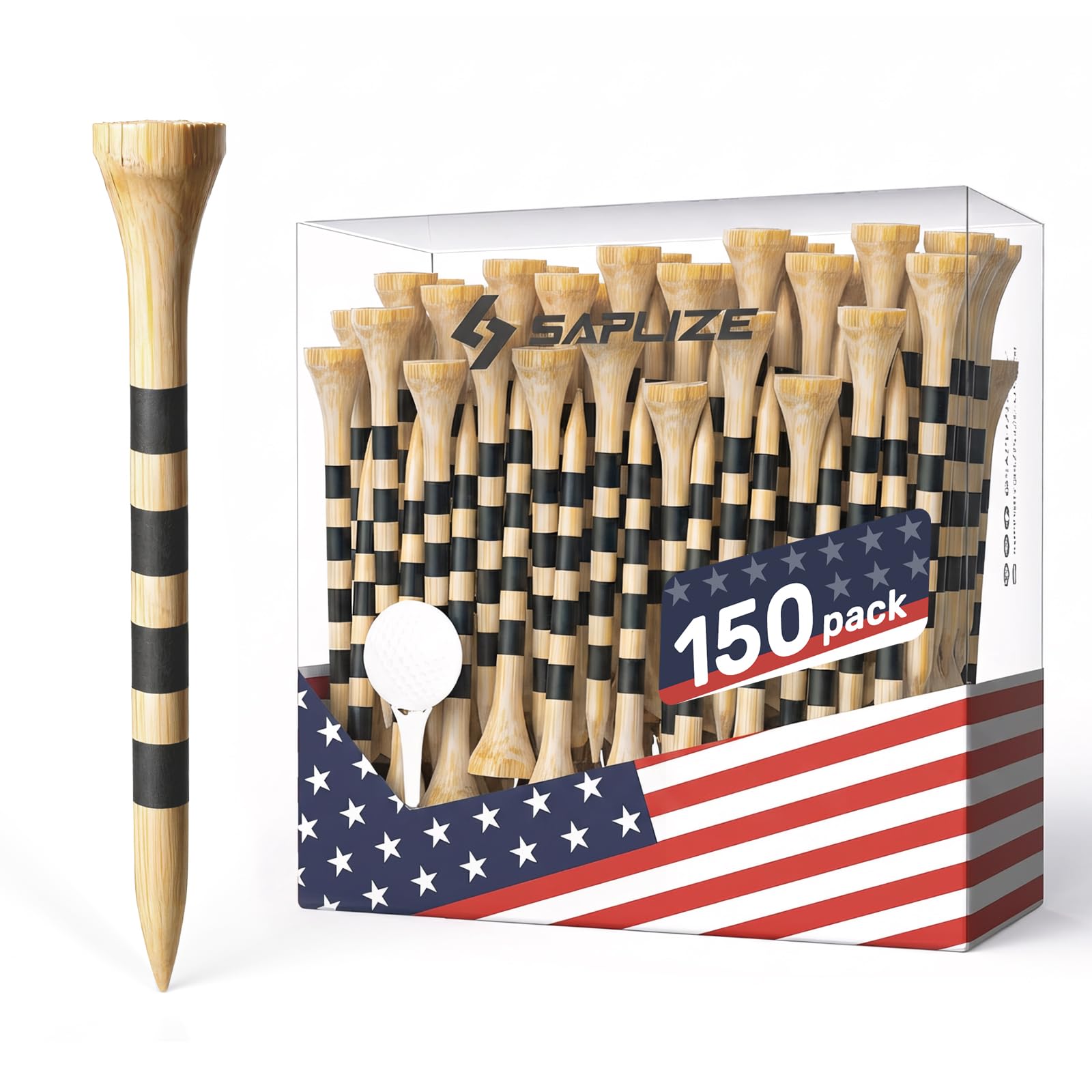 Bamboo Golf Tees Pack of 100 or 150, Four Size Options (3-1/4", 2-3/4", 2-1/8", 1-1/2"), Stable and Reliable Golf Tees, Available in Natural Color