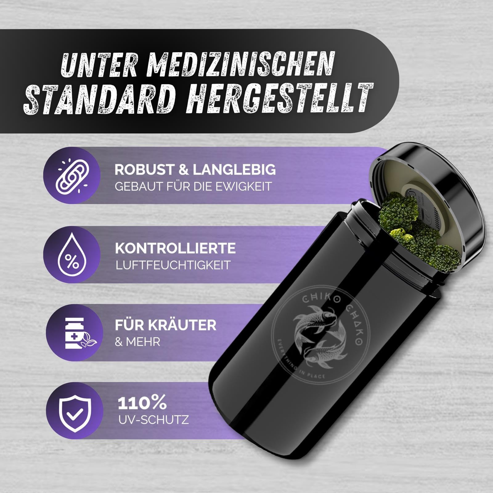 Tarro de almacenamiento hermético con protección UV de con higrómetro en la tapa, frasco para fermentar café, té, especias, capacidad de 250 ml