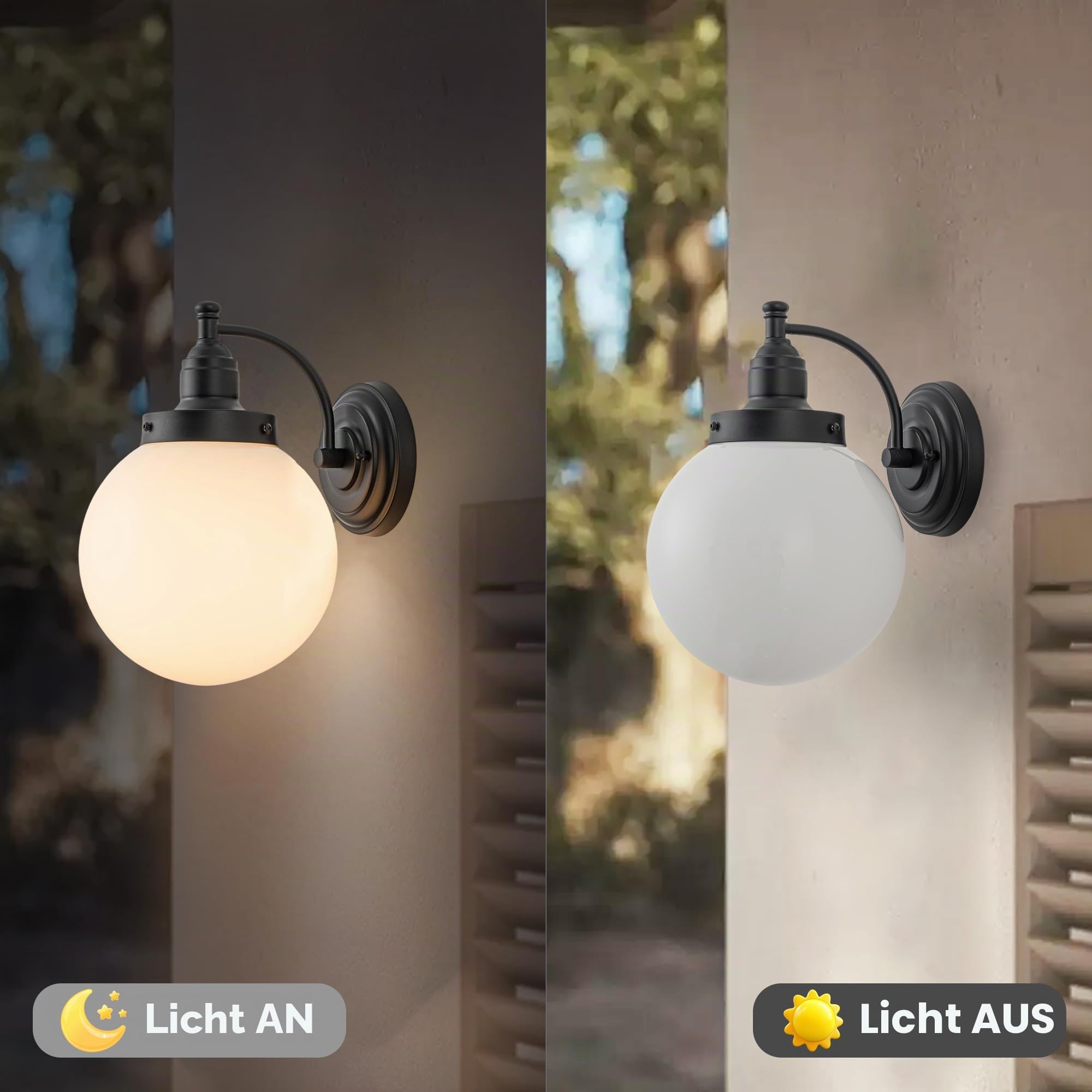 FTL Wandlampe Aussen Glaskugel, Industrial Außenwandleuchten, E27 Gartenwandleuchte, Ausenbeleutung Hauswand, Retro Außen Laterne Wandleuchte für Eingangstür, Garage, Terrasse, IP44 Wasserdicht