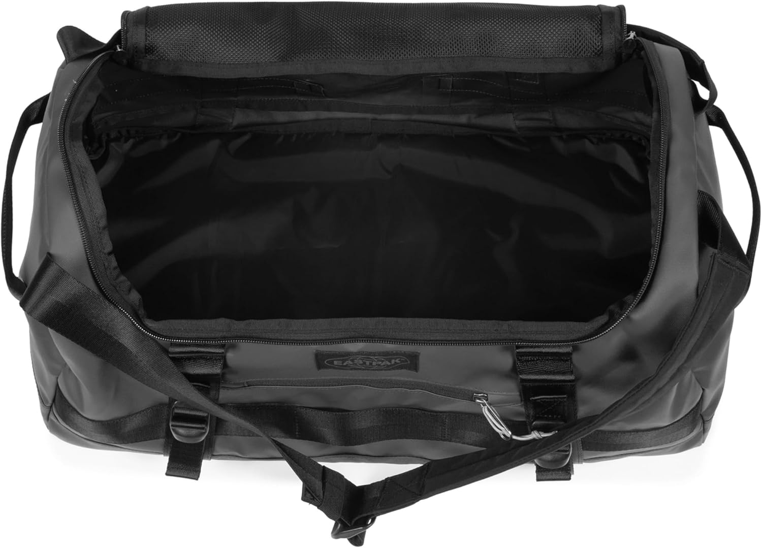 Eastpak Duffel Pack M – 70L Convertible Duffel Bag with Backpack Straps, Weatherproof Design, Multiple Compartments & Gear Loops, Tarp Black - Image 2