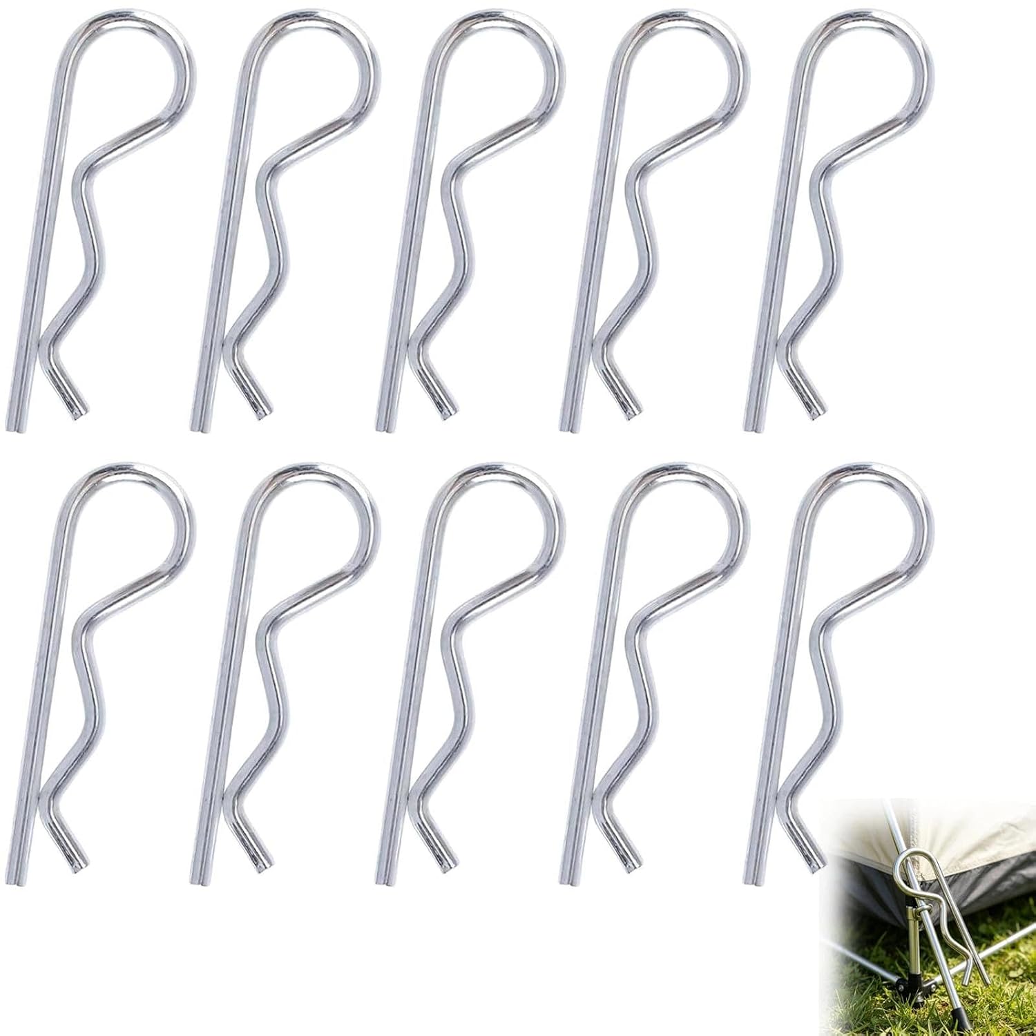 10 Pcs R Clips, 4mm x 75mm Spring Steel Zinc Plated R-Pins for Farm, Trailer, Tractor, Heavy Equipment – Silver (5/32 x 2-15/16-Inch)