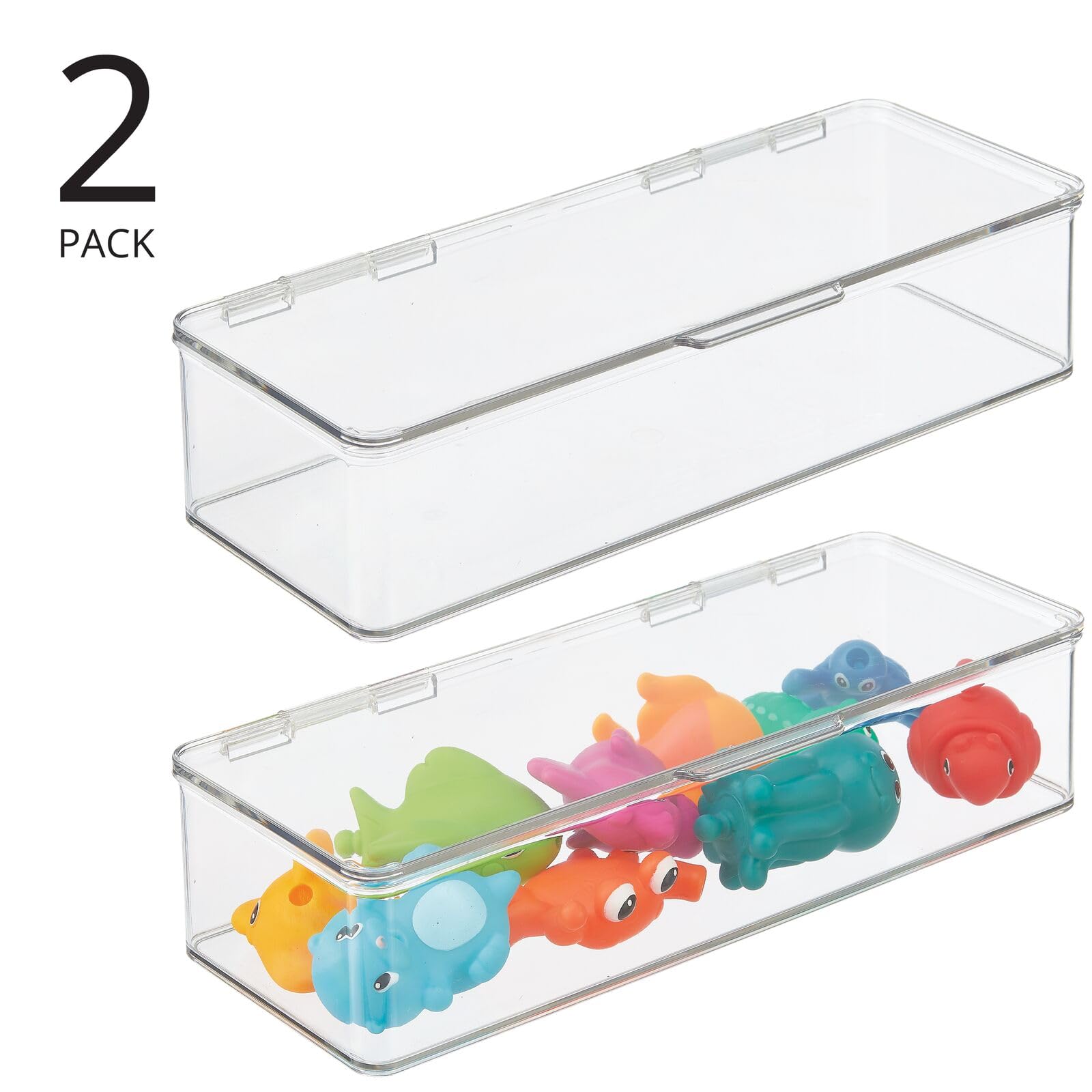 mDesign set van 2 opbergboxen – grote opbergdoos met deksel van stevig plastic – speelgoed opbergen was nog nooit zo makkelijk met deze stapelbare opbergbox – doorzichtig en wit