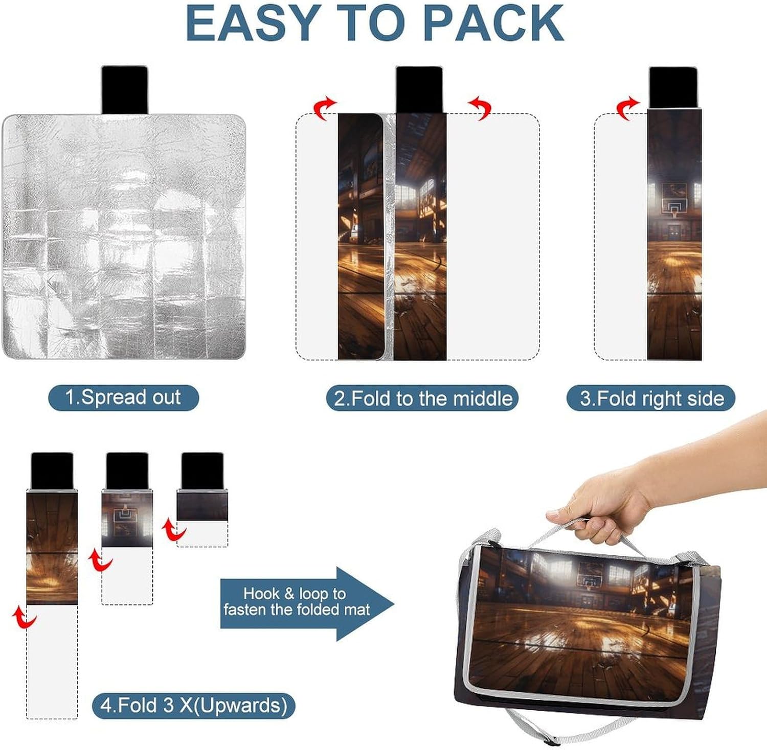 Basketball Court Waterproof Picnic Blanket 58.3''x58.3'',Portable and Foldable Picnic Mat with Handle,Outdoor Blankets for Lawn Park Beach Travel