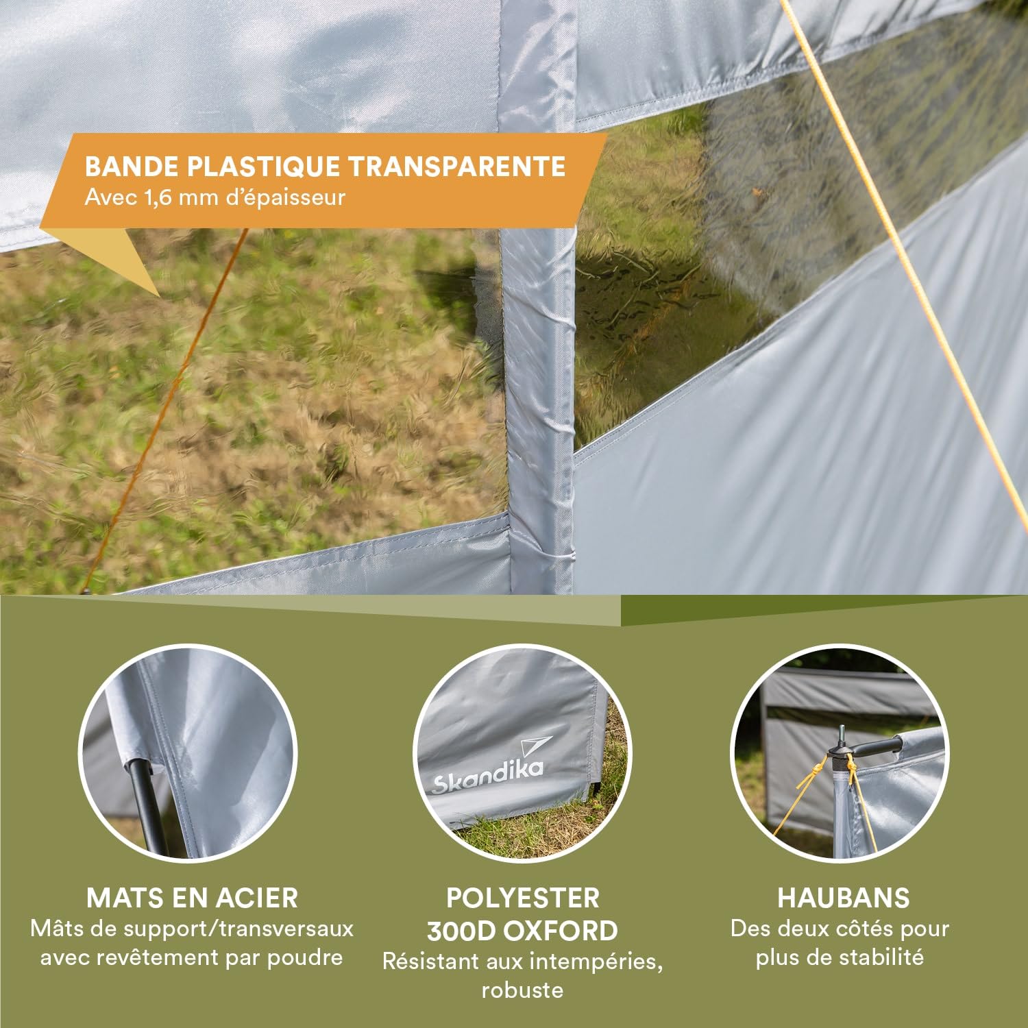 Skandika Bora Paravent de Camping 4,5 m / 6m |Brise-Vue avec mâts, Solide, sans Trou, Protection Solaire, clôture Mobile |Jardin, Plage, terrasse, Balcon