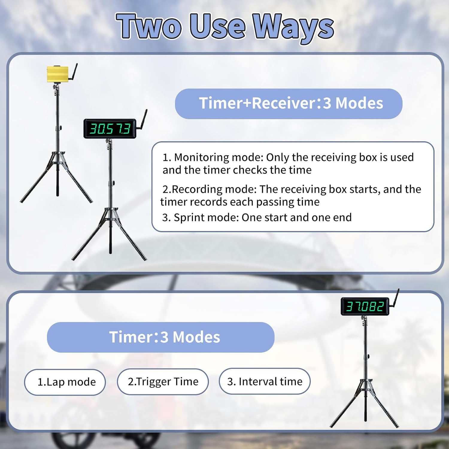 Wireless Laser Timer for Sprints with High Tripod & Battery Powered,Track Timer System for Race Clock,Sprint Timing System for 40 60 Track Yard Dash,Electronic Stopwatch for Speed Training