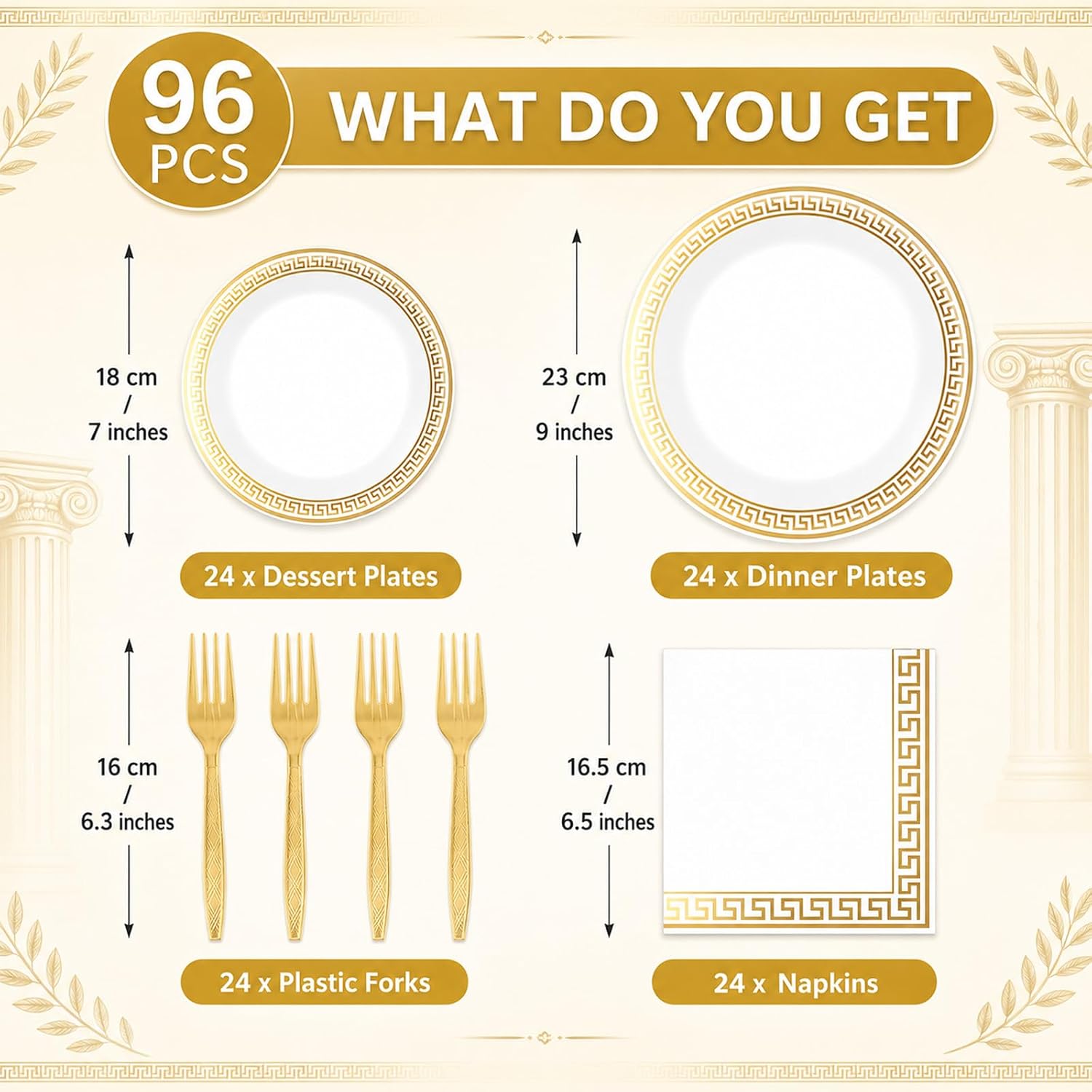 96Pcs Greek Mythology Party Supplies for 24 Guests Ancient Greece Inspired Plates Napkins Party Decorations Gold Foil Paper Plates Tableware for Greece Culture Birthday Anniversary Favors image 2