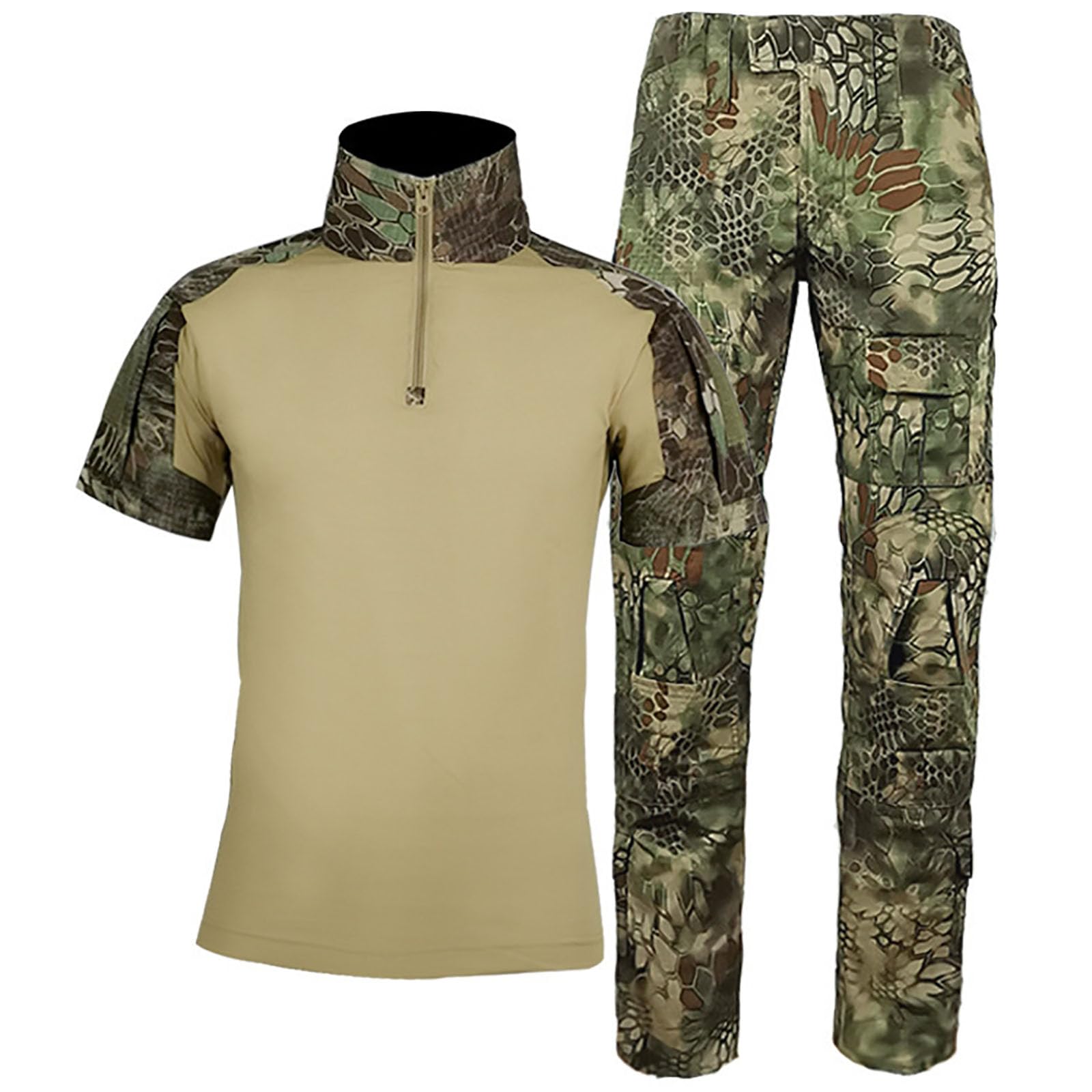 Kinroco Men's Green Python Tactical Combat Shirt And Pants Uniform Military Suit Outdoor Camo Training Gear(Size:m,Color:green Python)
