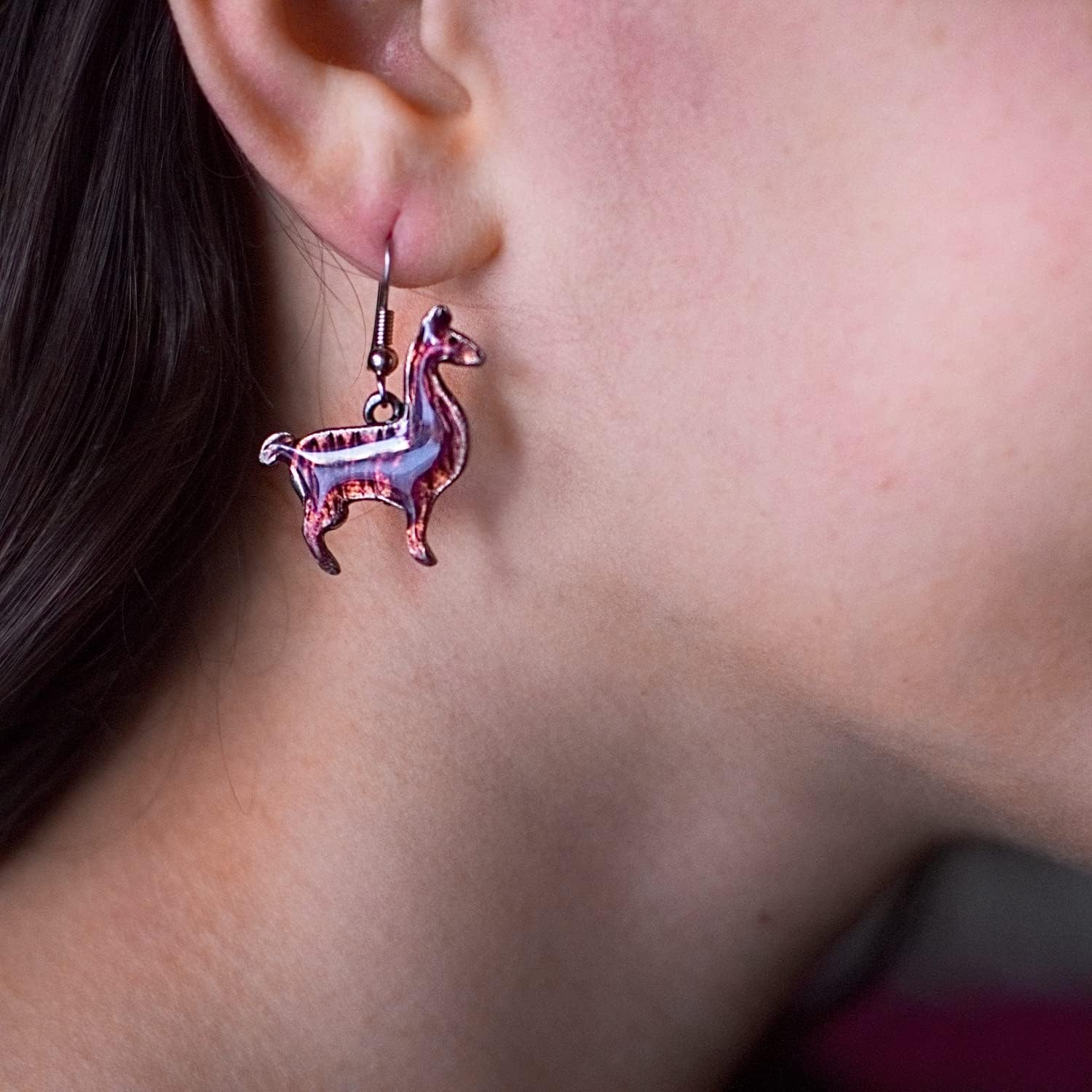 Alpaca Dangle Earrings – Llama Earrings – Handcrafted Llama jewelry - Made in the USA – Enamel Llama Earrings – Pewter Gifts