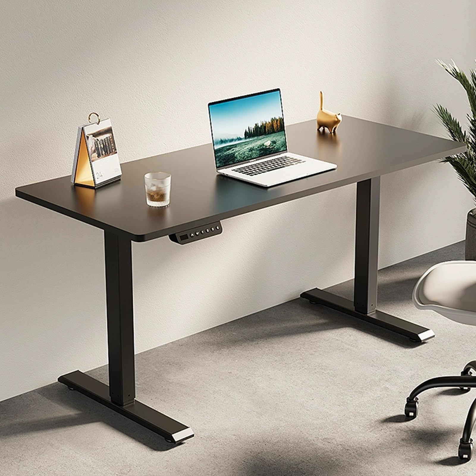 MYUYEE Adjustable Standing Desk, Stand Up Desk With 3 Preset Heights, Office Desk With Headphone Hook And Cup Holder, I-Beam Computer Desk, For Home Office,Gray Black,55.1In/140(Black-39.3In)