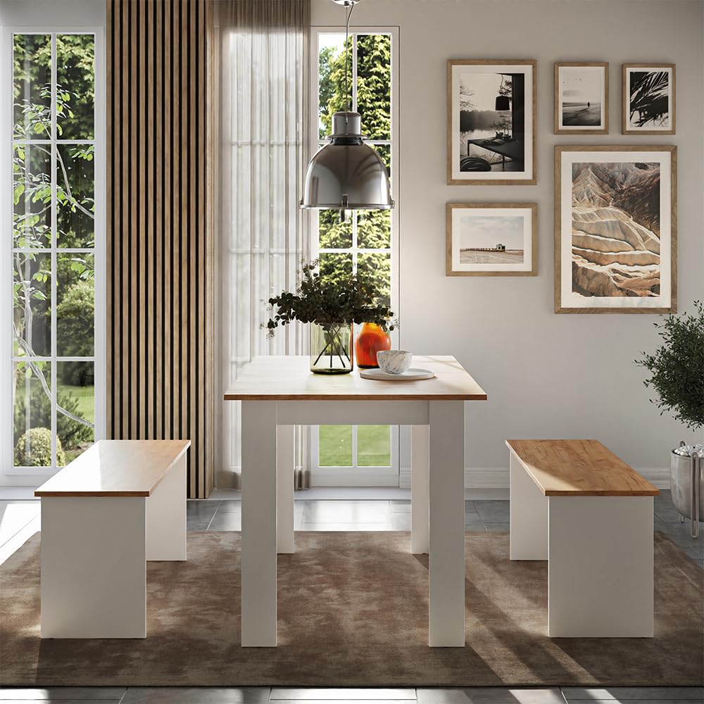 Vicco Conjunto de Banco de Esquina Sentio Roble Blanco/Dorado 112x73.6 cm