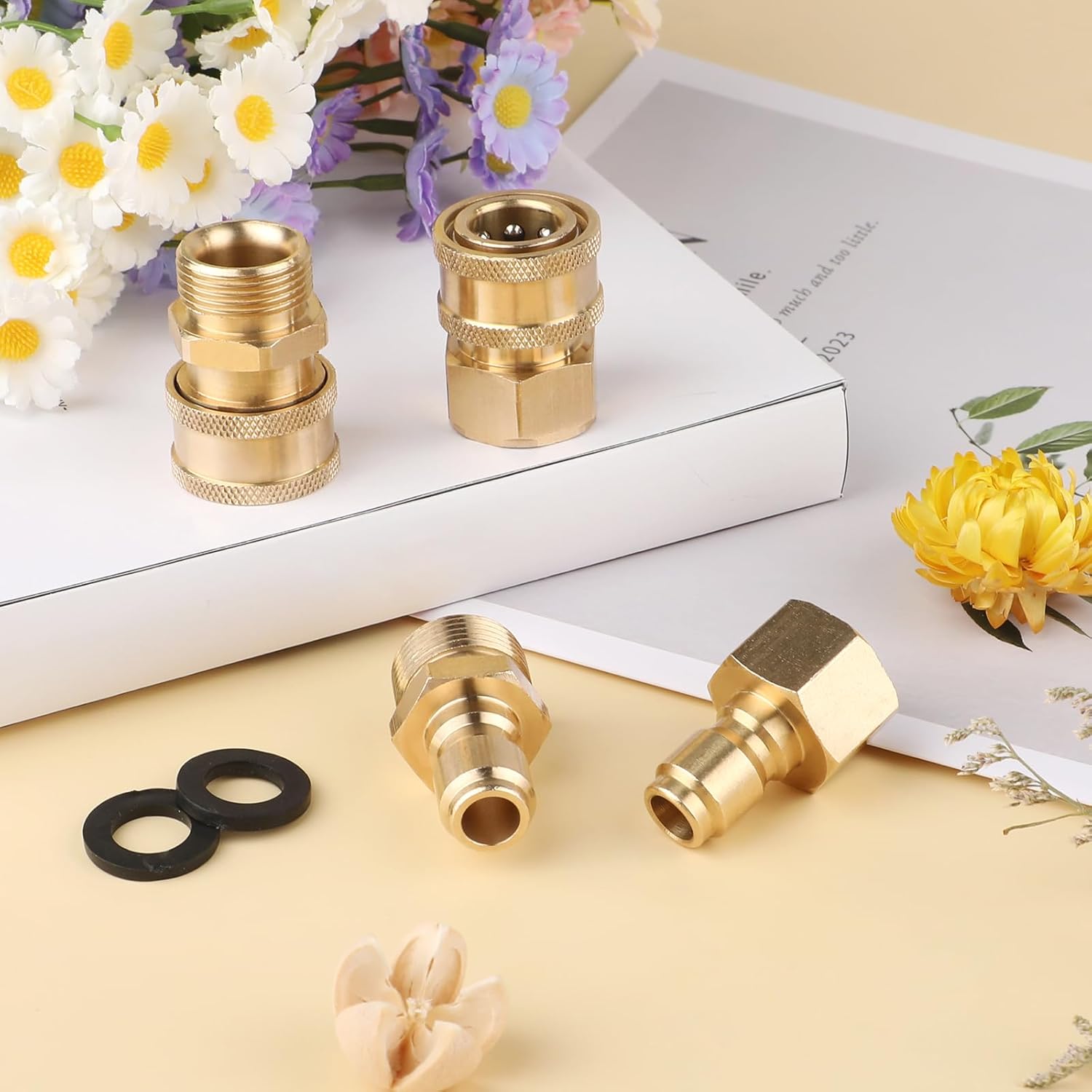 4Pcs M22-14mm to 3/8in Pressure Washer Adapter Set,Quick Connect Kit,Quick Disconnect Kit for Power Washer Hose Pump 5000 PSI