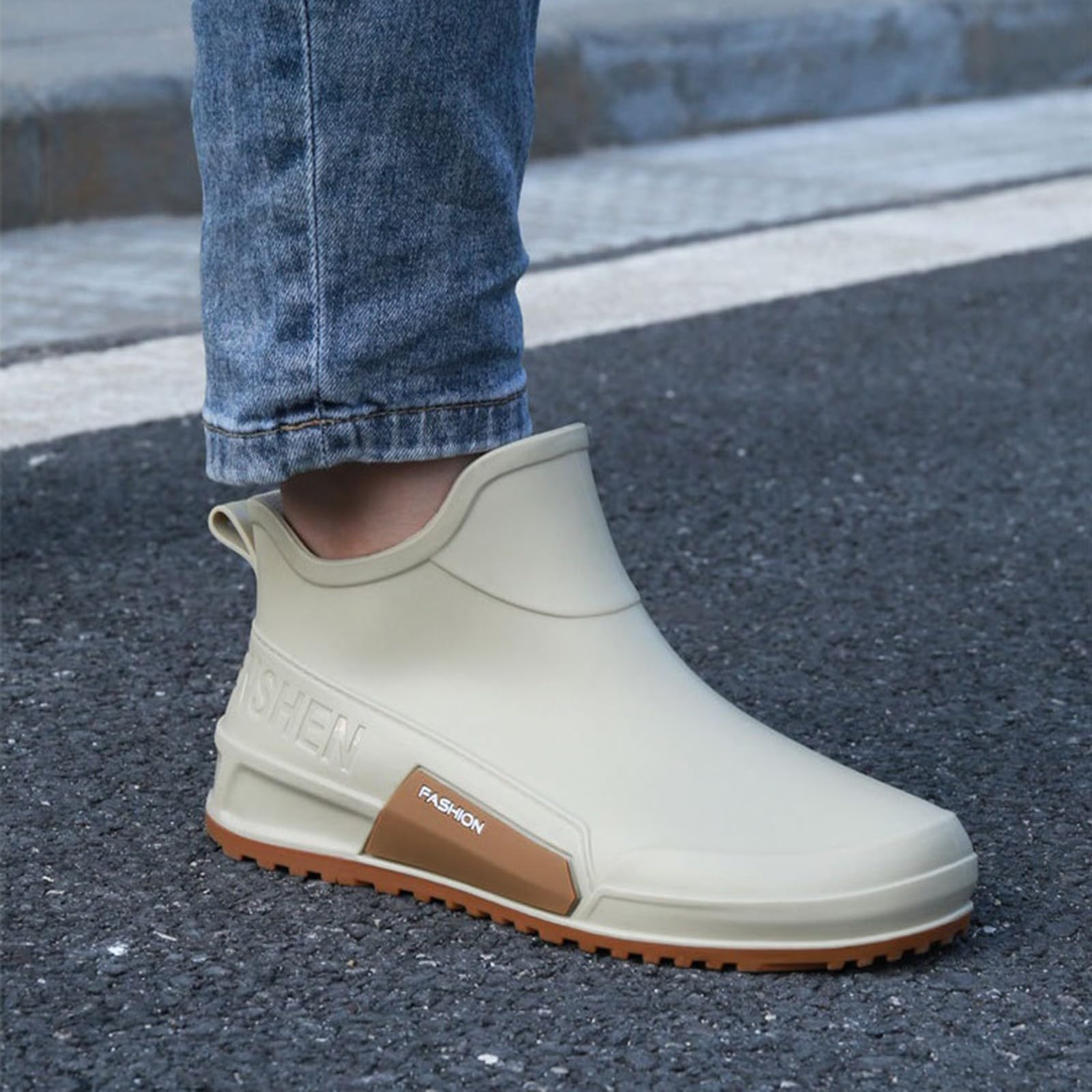 Generisch Gummistiefel Damen Regenschuhe Wasserdicht Rutschfester Halbhoch Ankle Gummistiefeletten Gartenschuhe Einfarbig Weitschaft Stiefeletten für Regen Schnee Rain Boots