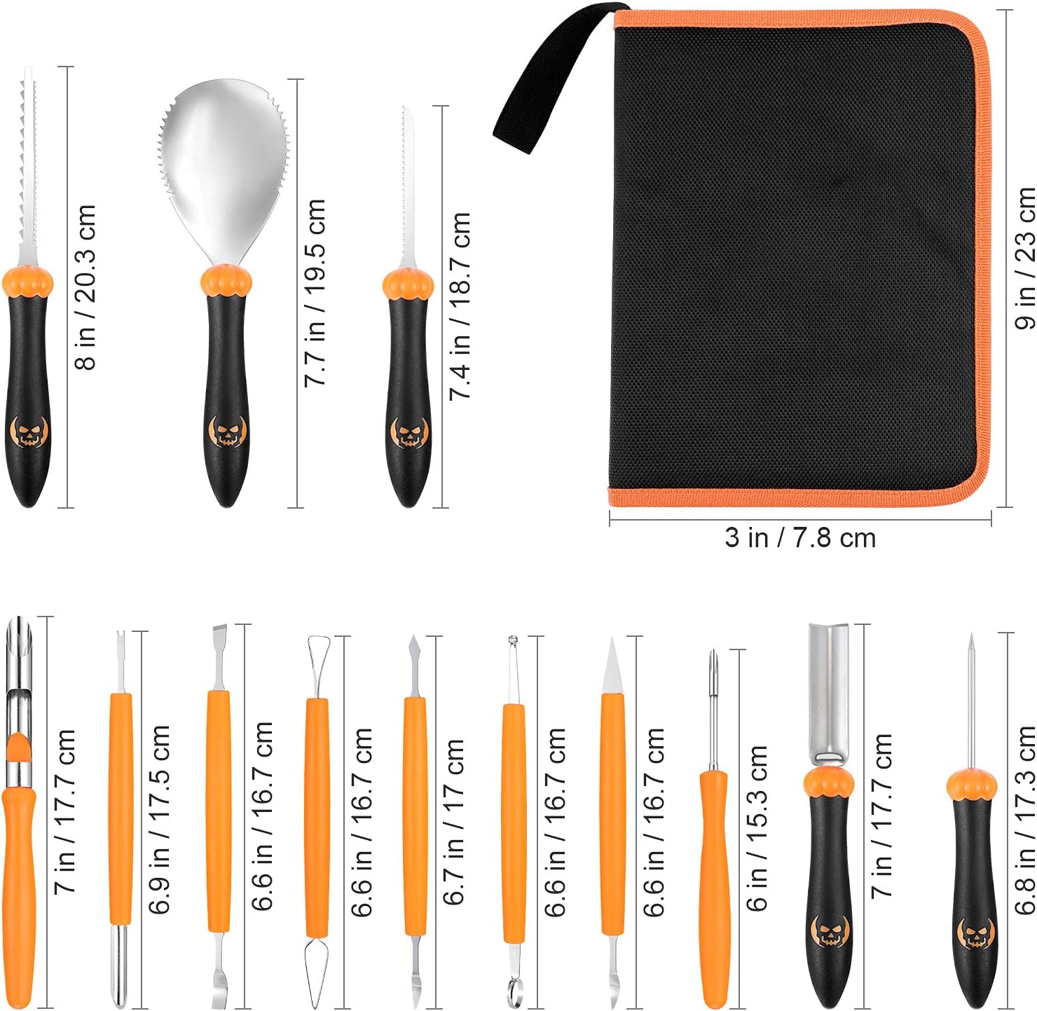 TOYANDONA Halloween Pumpkin Carving Kit, 13pcs Stainless Steel Pumpkin Carving Tools Professional Pumpkin Cutting Supplies Kit with Carrying Case for Halloween Decoration