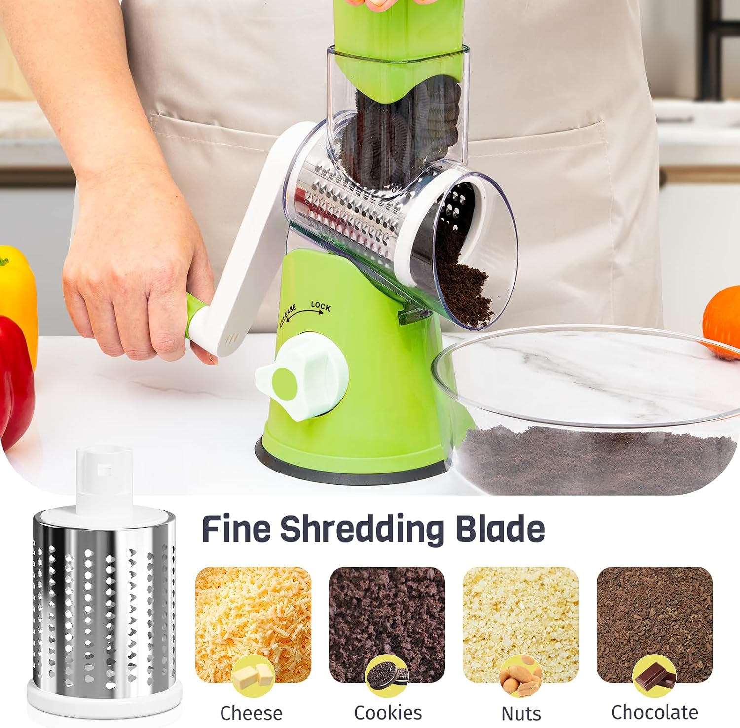 Hand Crank Rotary Cheese Grater for Kitchen, Green image 5