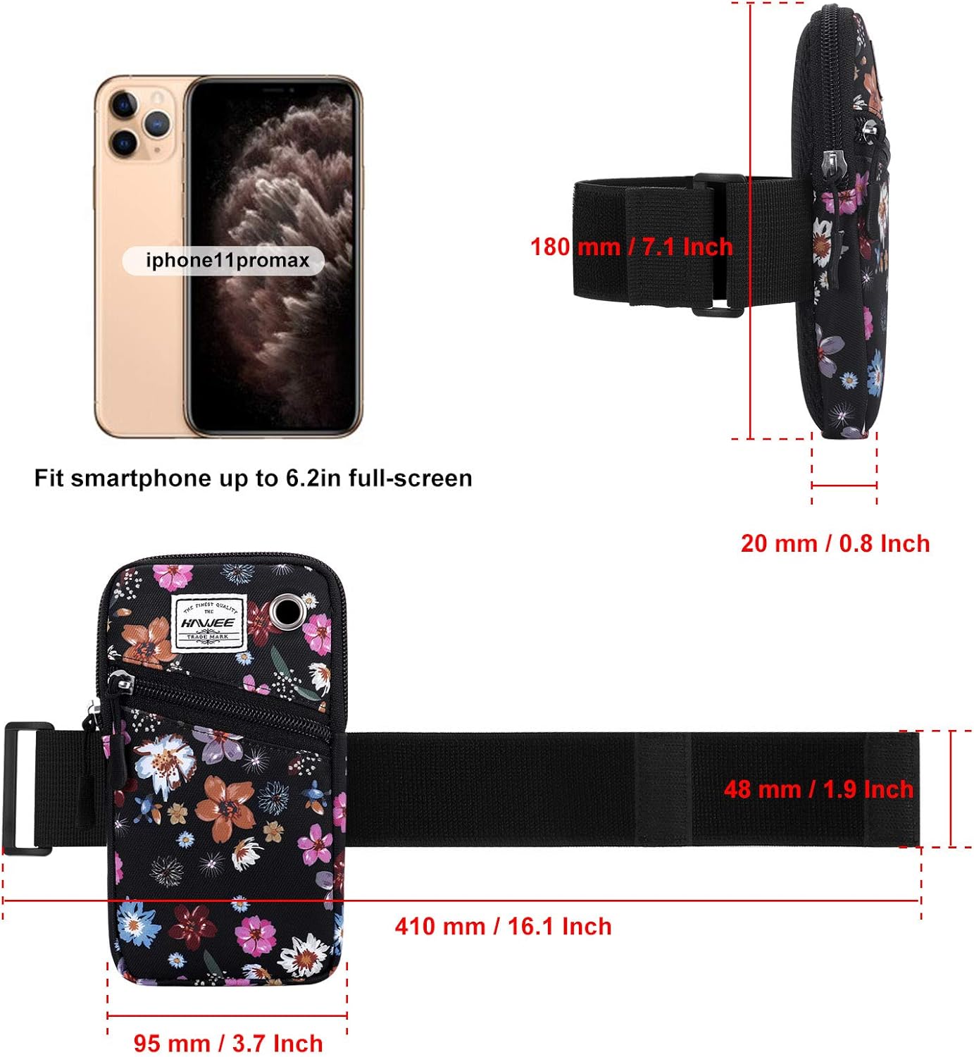 Cell Phone Arm Bands Bag for Women Sports Running Pouch Hold Smartphone 6.28 Inches Full-Screen, Colorful Flower - Image 3