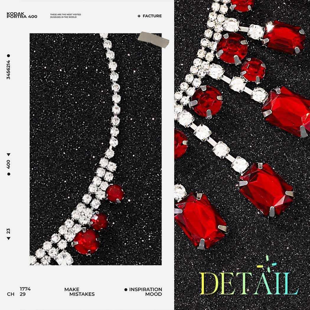 TWINKLEDE Red Rhinestone Choker Necklace Sparkly Crystal Costume Prom Jewelry for Women