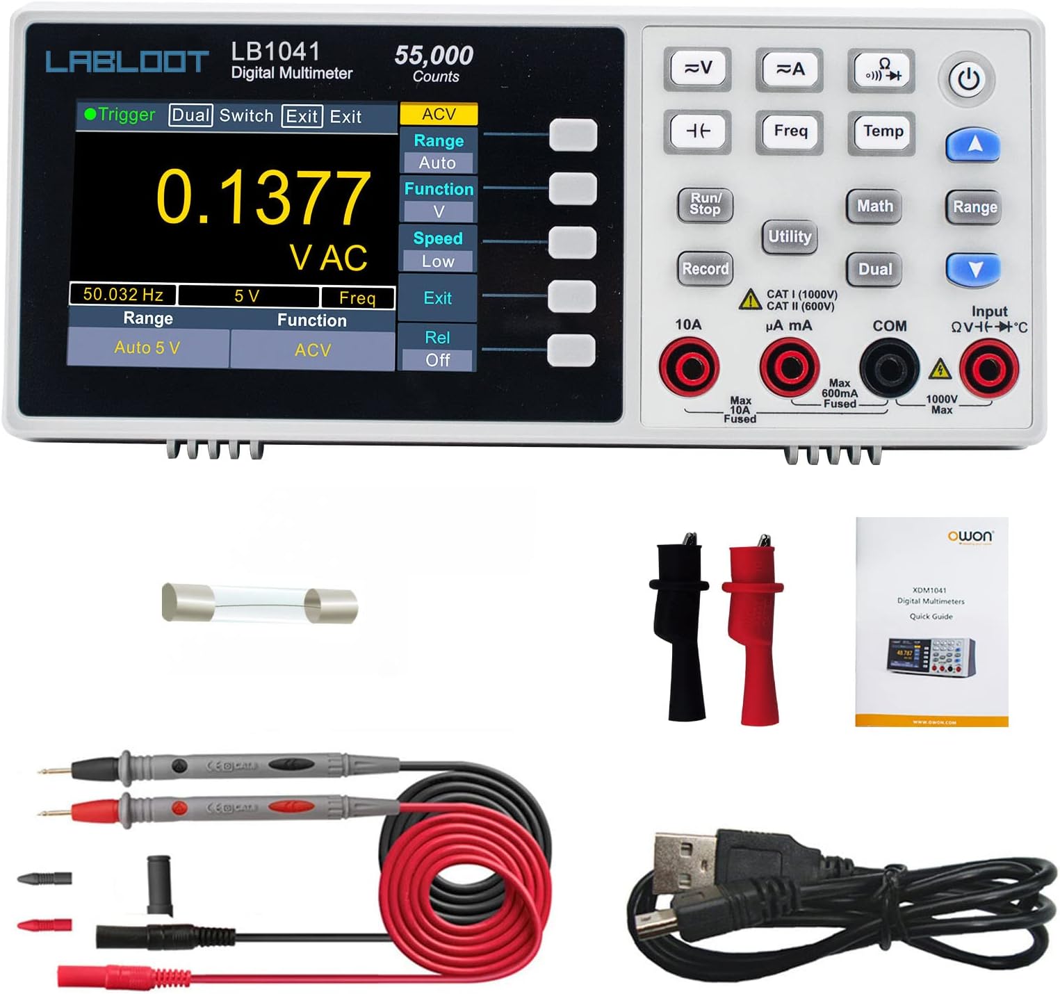 LB1041 USB Digital Multimeter, 3.7Inch LCD Screen 55000 Counts True RMS Temperature Mini Desktop Meter
