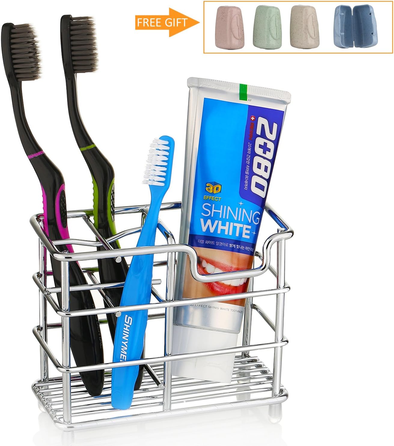 Redbean Toothbrush Holder,Stainless Steel Bathroom Toothpaste Holder