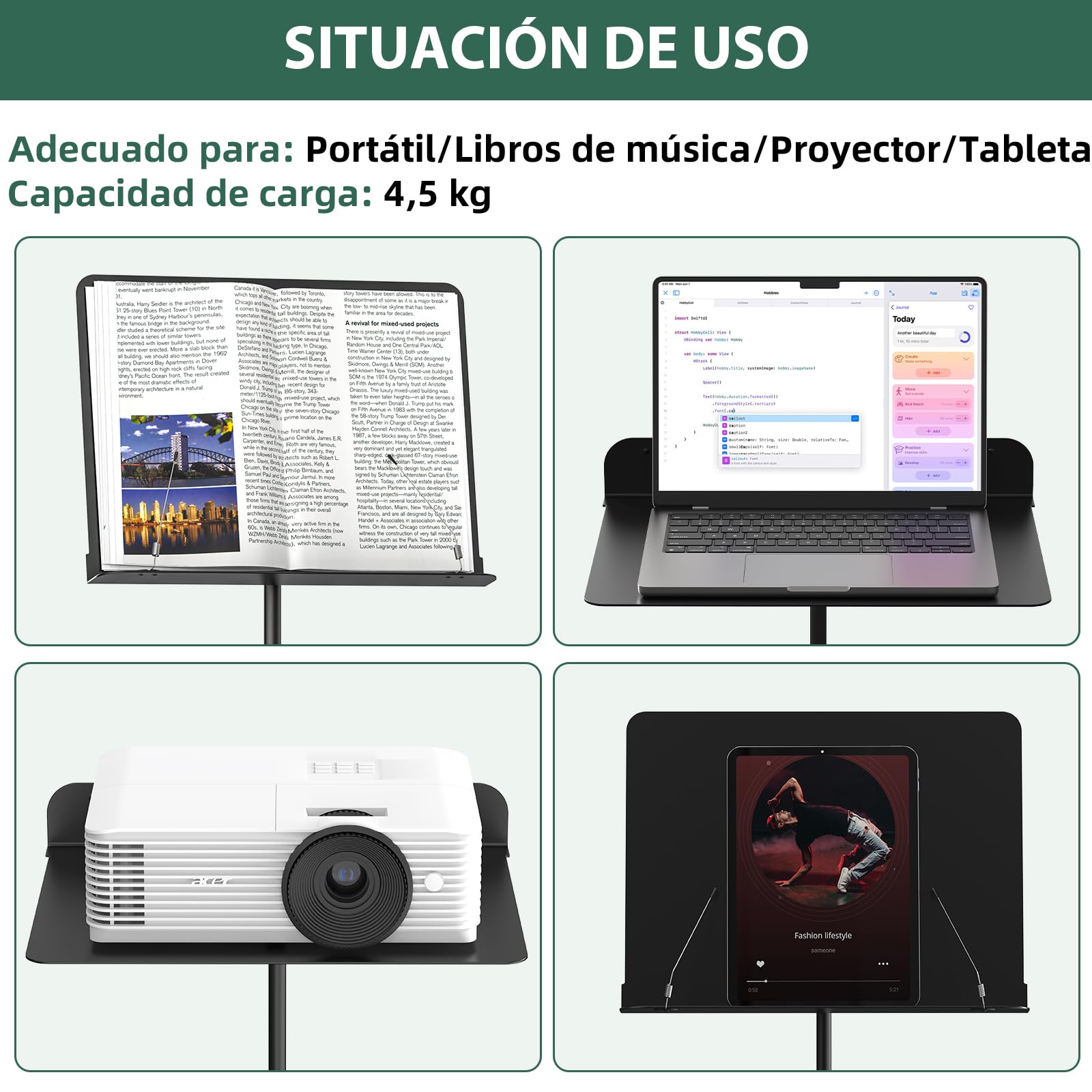 GLEAM Atril Musical Soporte de música - Soporte de proyector para ordenador portátil con bolsa de transporte