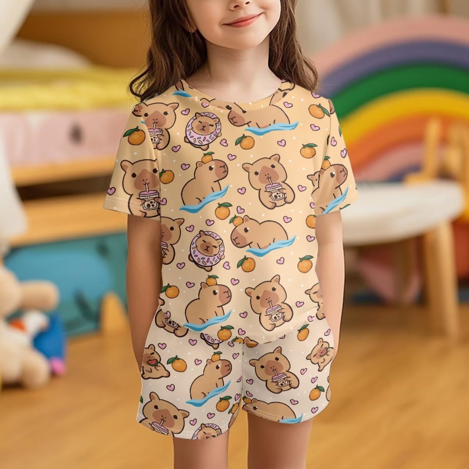 Pigiama da bambina, a maniche corte, con decorazioni per Halloween