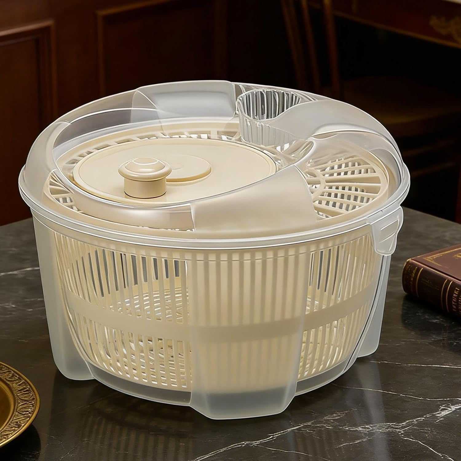 Salad Spinner, Washer Bowl, Vegetable Dryer, Manual Rotating Colander, Quick Water Removal System, Kitchen Necessity Tool, Ideal for Lettuce Produce Cleaning Drying Preparation Cooking Fresh Meals
