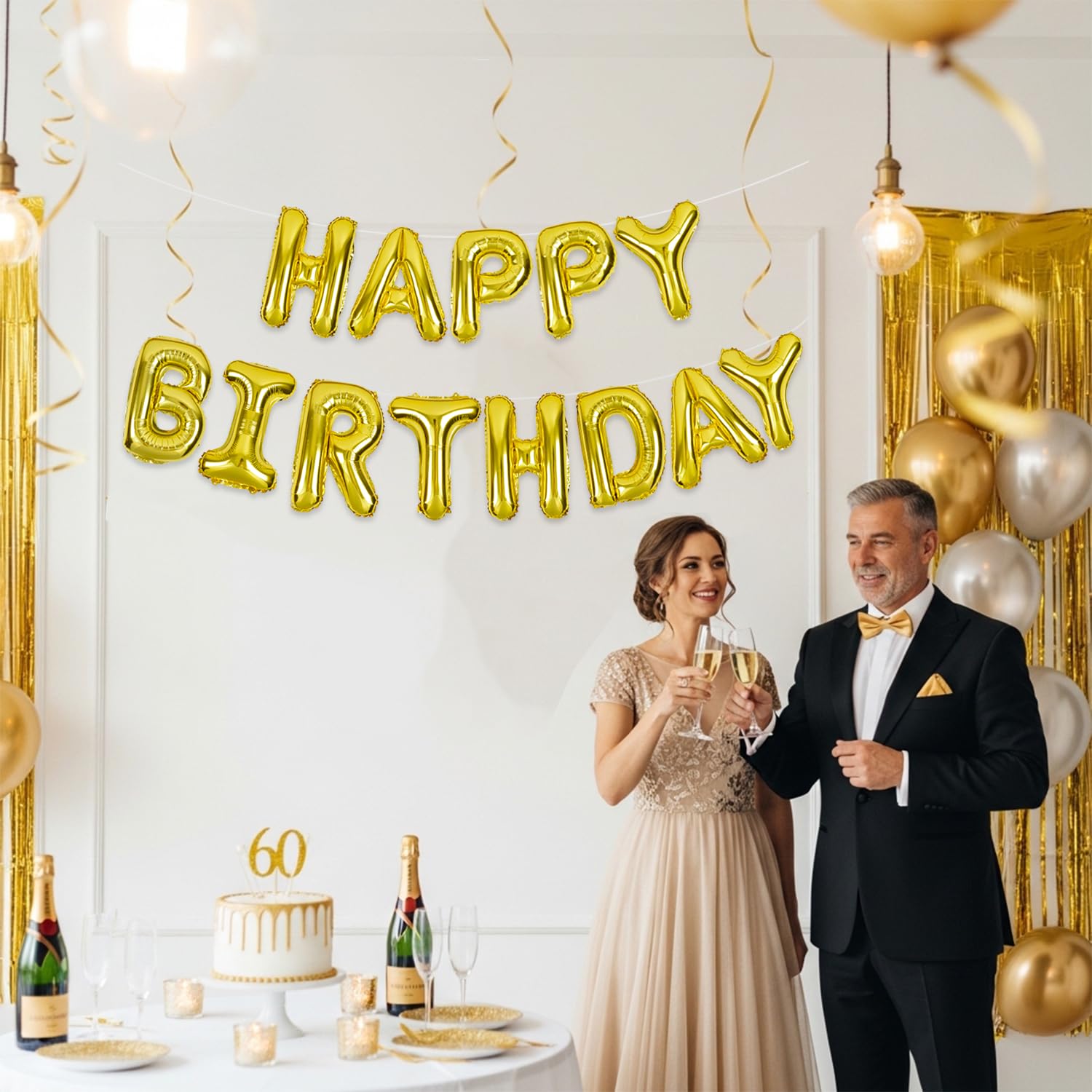 Banner per palloncini di buon compleanno, 40,6 cm, palloncini in lamina blu e oro, striscione autogonfiante con lettere per ragazzi e ragazze, decorazioni per feste di compleanno forniture