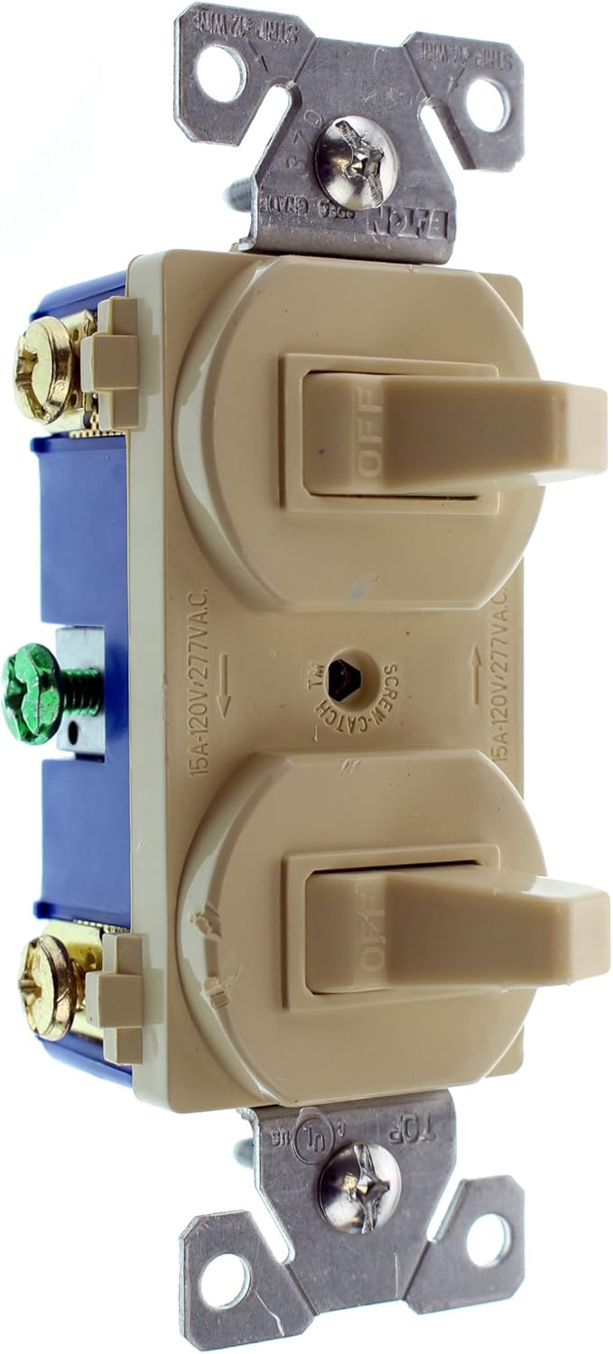 Hubbell RC101IZ Combo Double Toggle Switch, (2) 1-Pole, 15-Amp, 120/277-Volt, Ivory, (12-Pack)