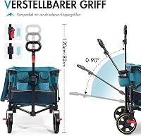 Portal XXL Összecsukható Kézikocsi - 120 kg Teherbírású Kerti Szállítókocsi Italtartóval és Oldaltáskával, Kempinghez, Strandra, Bevásárlásh 6