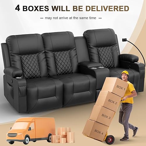 Miniatura 8 de YONISEE Sofá reclinable de 3 asientos, sofá reclinable grande con consola de almacenamiento, silla reclinable manual con puertos USB, 2 soportes