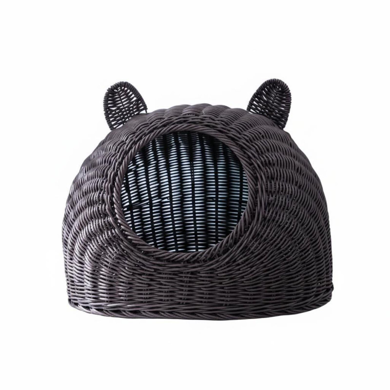 Panier tressé pour chat grand format marron avec lit lavable