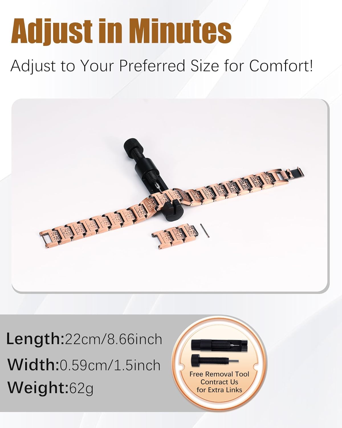 Copper Cross Bracelet for Men, Ultra Strength Magnetic Bracelets for Men - Adjustable Copper Jewelry with Sizing Tool & Gift Box - Image 5