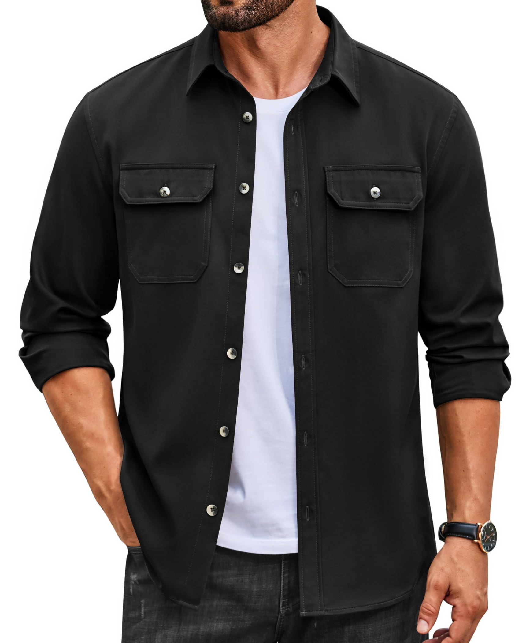 COOFANDY Men's Long Sleeve Button Up Work Shirt Jacket with Pockets | Lightweight Button…