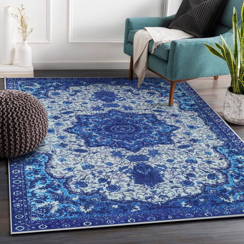 Tappeti Tradizionali Artistici Tappeto Soffice per Camera da Letto Tappeto Shaggy per Soggiorno Tappeti Antiscivolo Tappeti Morbidi e Moderni Adatti per la Decorazione Domestica (Blu,80x120cm)