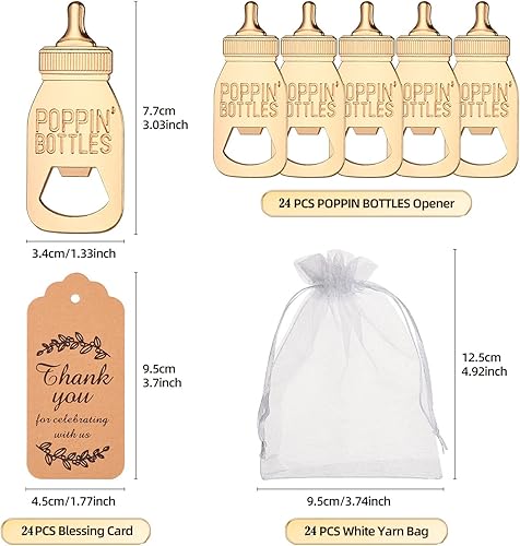 Miniatura 3 de KaGrbves 24 piezas de regalos de baby shower para invitados, diseño Poppin, abrebiberones, regalos de devolución o recuerdos con etiquetas de regalo