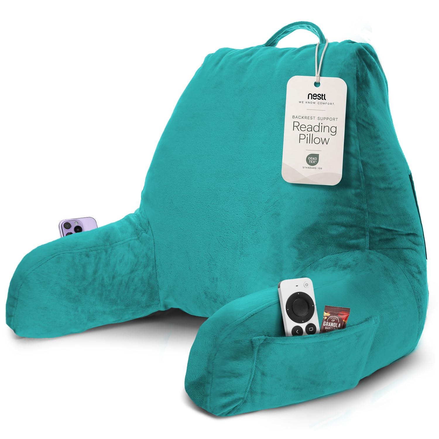 Nestl Reading Pillow for Bed, Back Pillow for Sitting Up in Bed, Teal