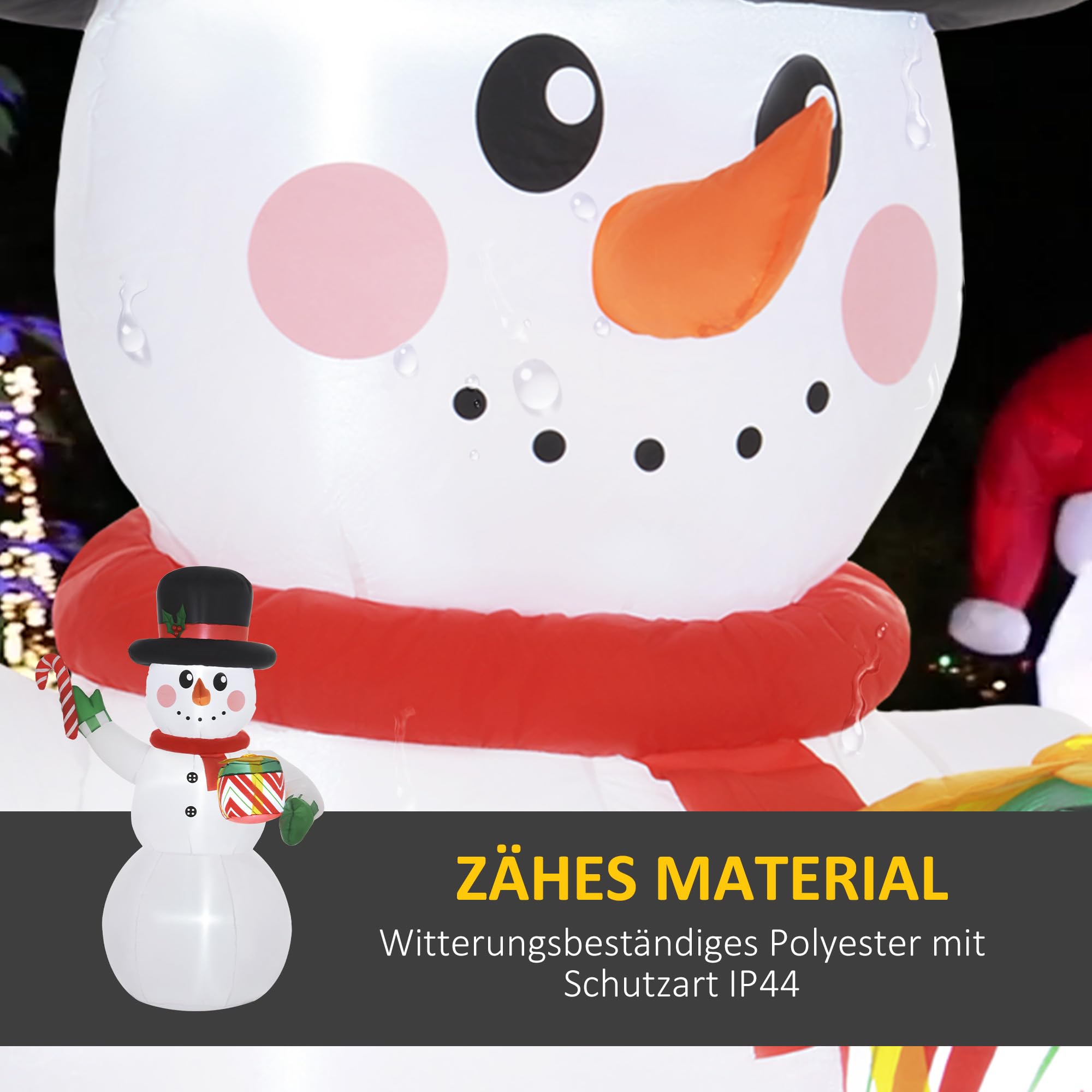 Outsunny Aufblasbarer Schneemann mit Zuckerstange 180 cm mit LED-Leuchte | Geschenkbox, Aufblasbare Weihnachtsdeko, Gebläse, Weihnachtsfigur, Outdoor, Garten, Party