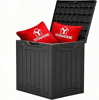 YITAHOME 31 Gallon Outdoor Storage Box, Resin Deck Box and Waterproof Package Delivery Box for Gardening Tools, Pool Supplies, Patio Furniture, Lockable, Black