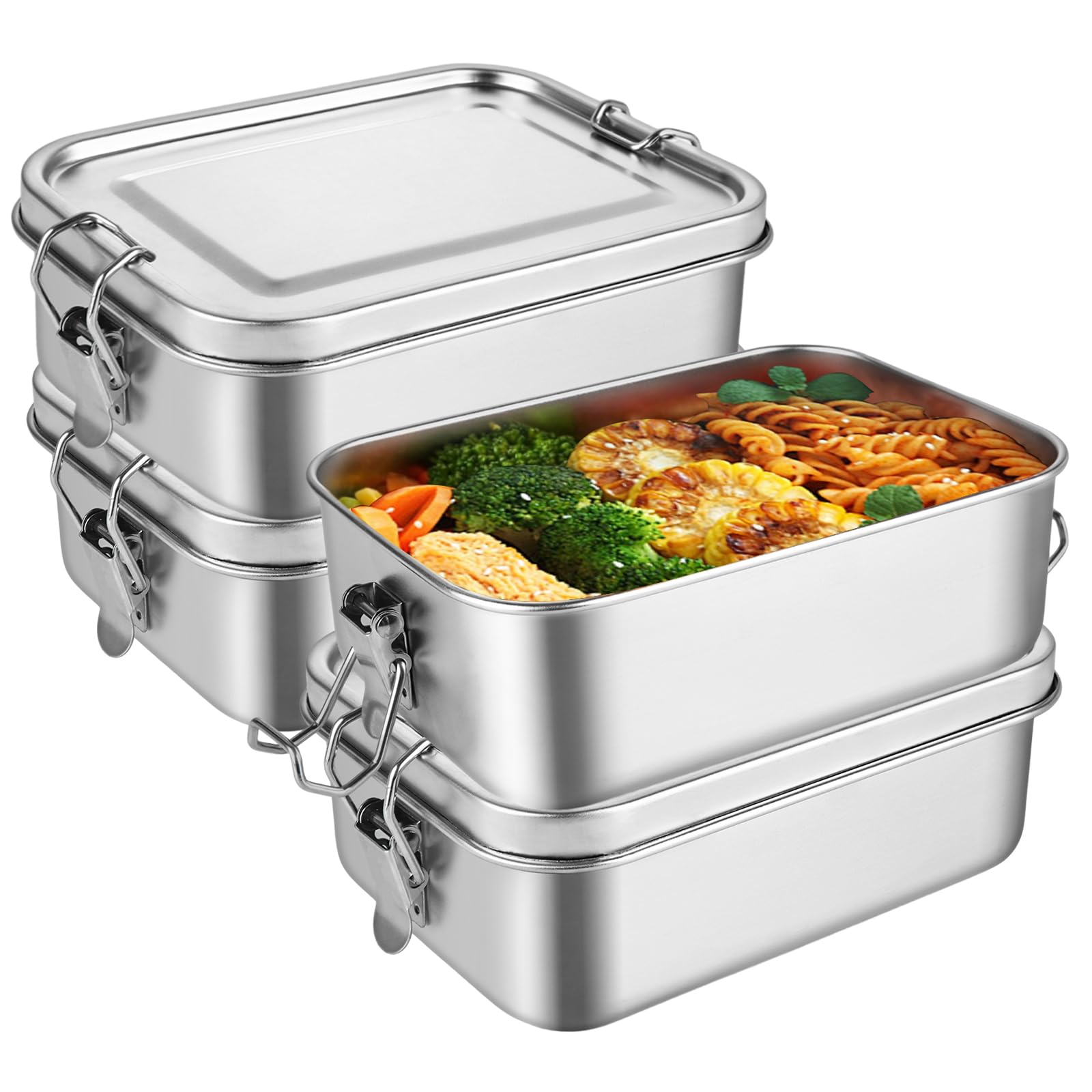 DAJAVE Lot de 4 boîtes à déjeuner en acier inoxydable 850 ml pour enfants et adultes - Anti-fuite et joint d'étanchéité - Pour les sandwiches, la maternelle, l'école