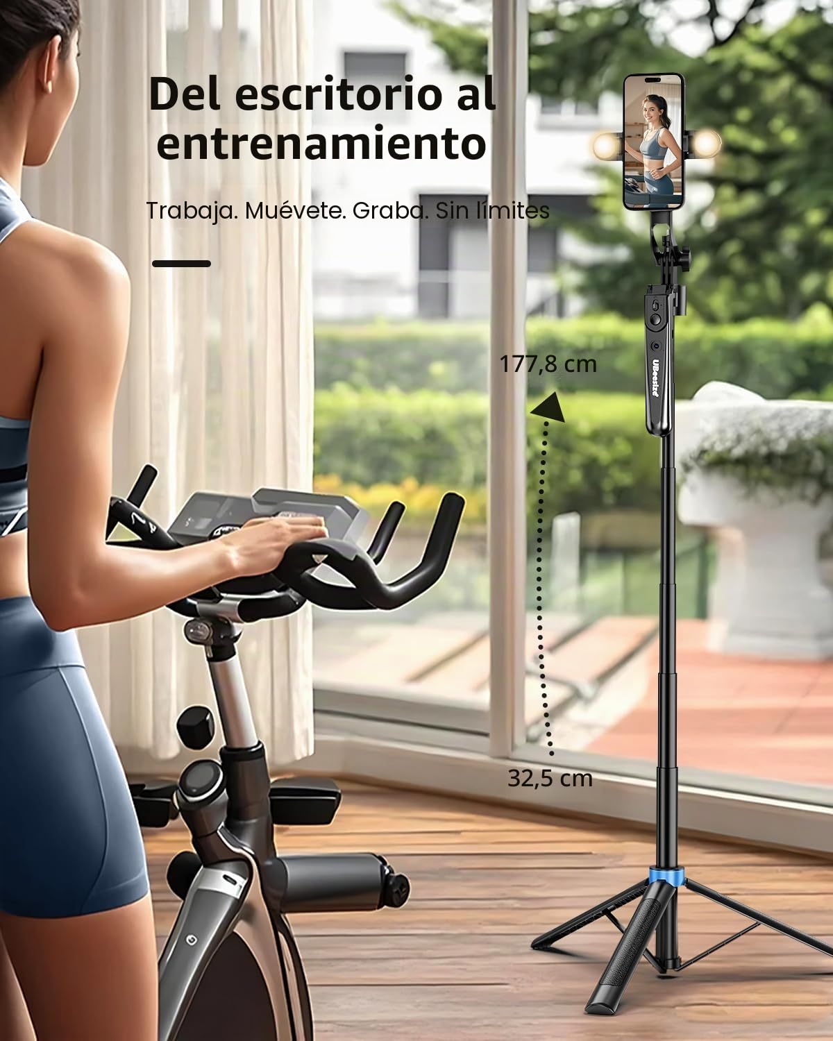 UBeesize Gimbal - Trípode para teléfono móvil con rotación 360 °, mando a distancia, reconocimiento facial automático, luz para YouTube, TikTok Live Streaming y Vlog