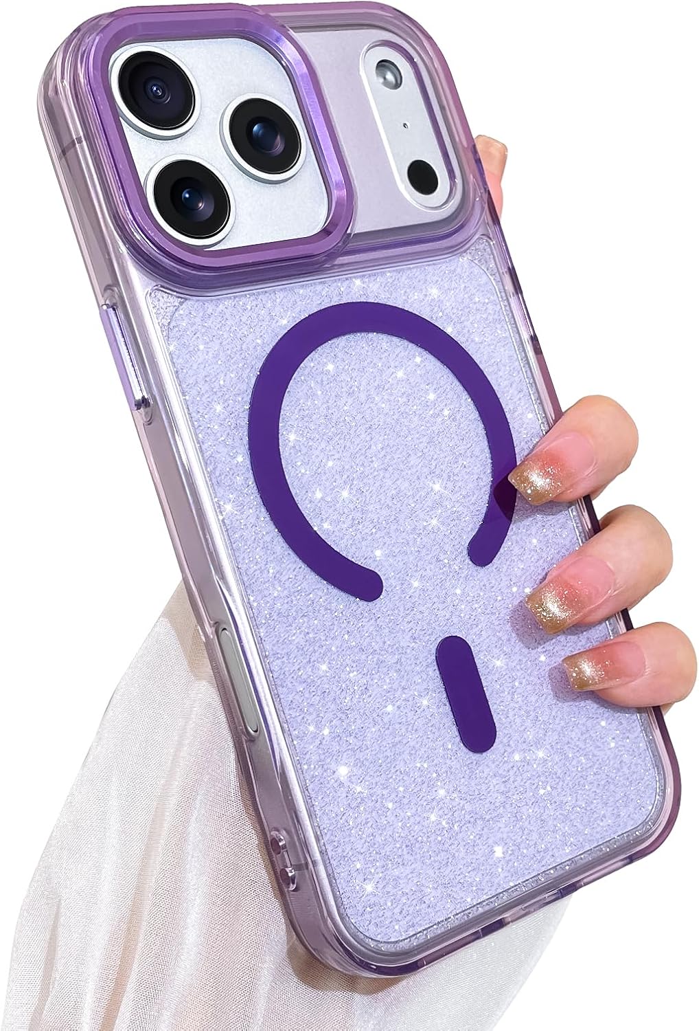 SAKUULO Magnetic Case for iPhone 17 Pro Max Compatible with Magsafe, Bling Glitter Laser Iridescent Crystal Sparkly Luxury Shockproof Protective Cover for Women Men, Glitter Purple