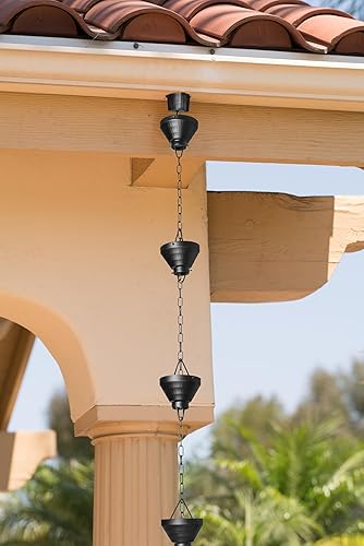 Miniatura 3 de Monarch Rain Chains Cadena de lluvia Siam de aluminio, 8.5 pies con recubrimiento de polvo negro cadena decorativa para canalones, reemplazo de