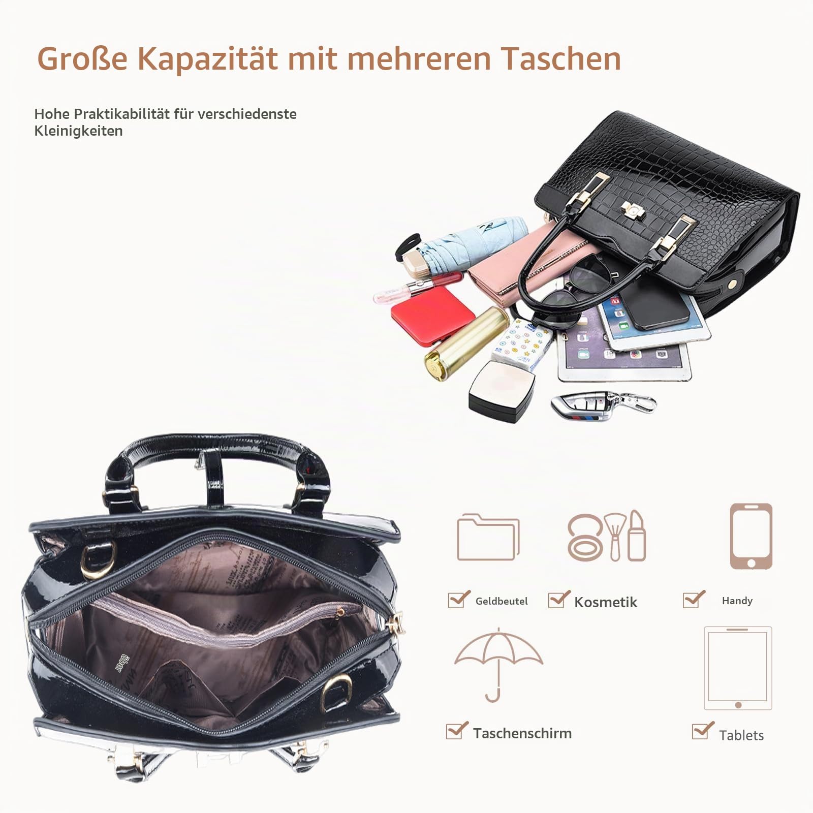 Nicole&Doris Damen Handtaschen Neue Umhängetasche Lackleder Shell Schultertasche Henkeltaschen Tasche für Frauen Navy blau