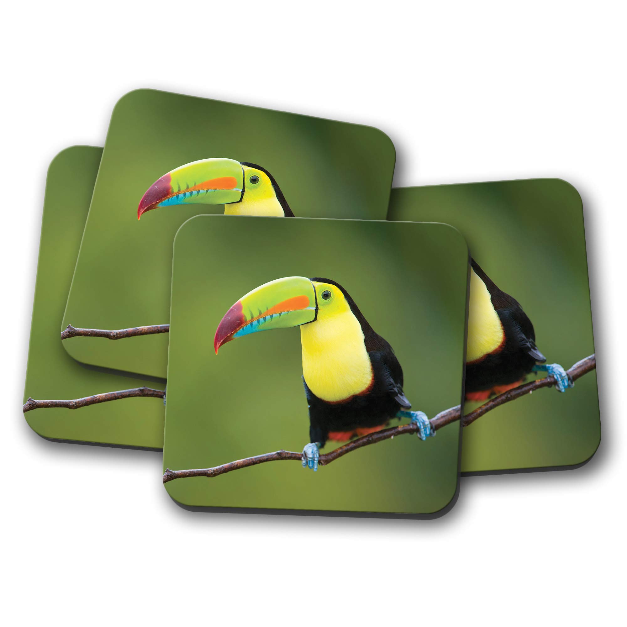 Destinationvinyl Multicolor 4 Set - Colourful Toucan Bird Coaster - Tropical Birds Jungle #8744