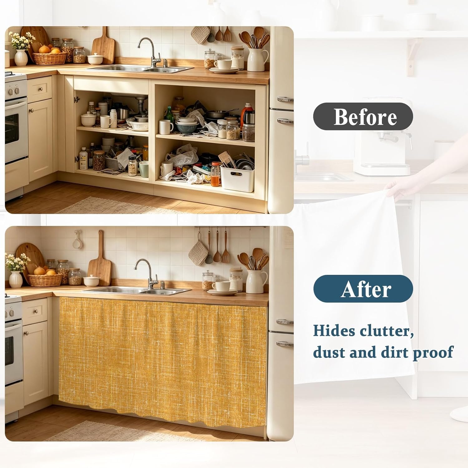 Tende per Mobili in Tinta Unita per Cucina, Bagno E Lavanderia - Tenda per Ripiani in Tessuto di Lino, Copertura per La Privacy sotto Il Lavello, Gonna Elegante E Funzionale Pink