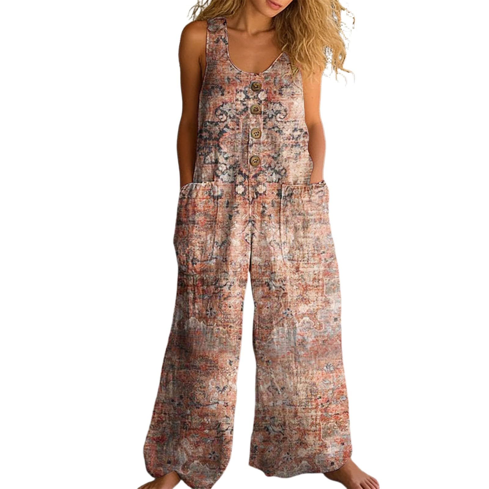 Peto de mujer holgado con tirantes y bolsillos mono informal de verano 8