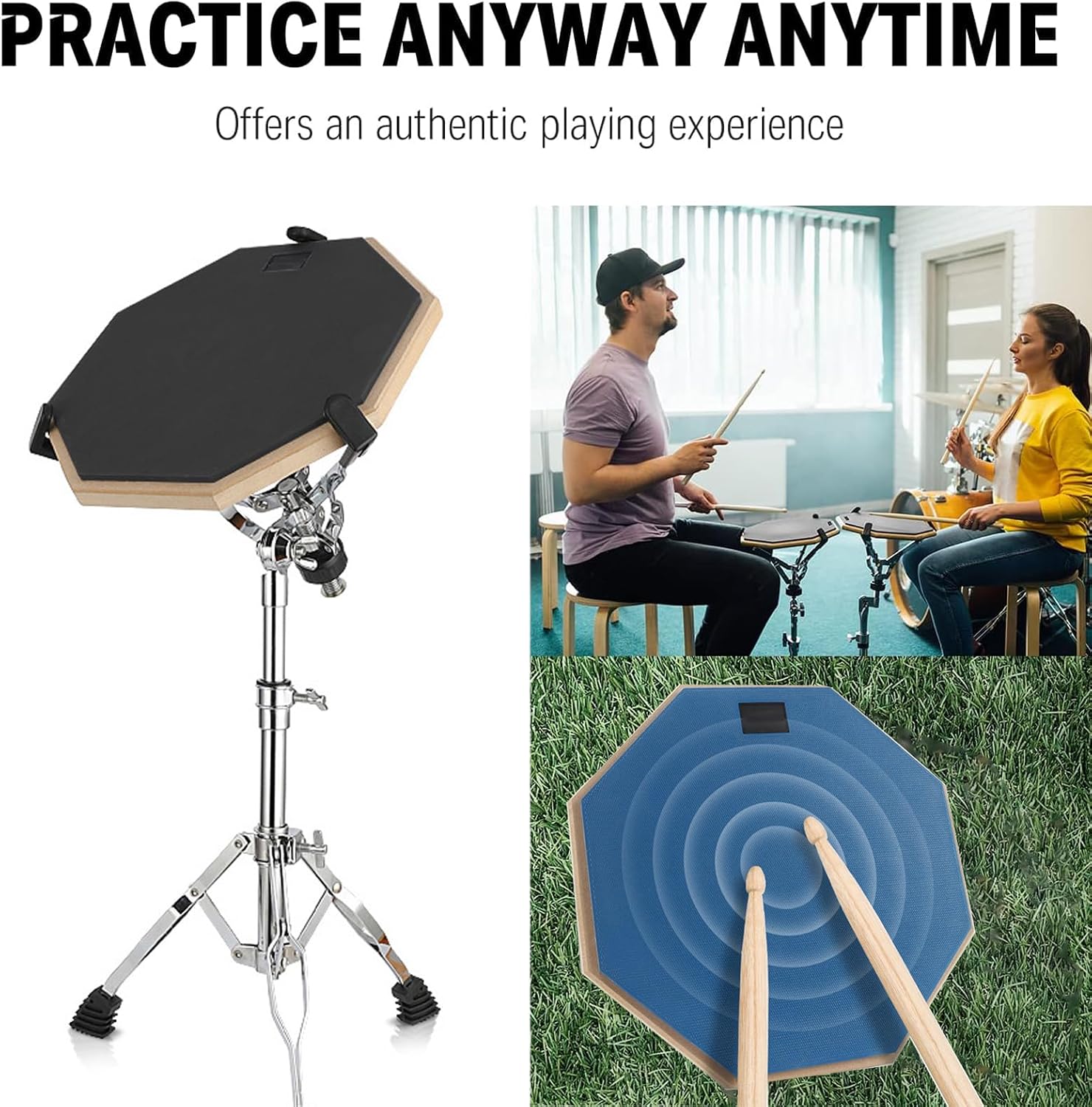 Drum Practice Pad Silent Dumb Drum Pad for Drum Beginners (Black, 12 Inch)