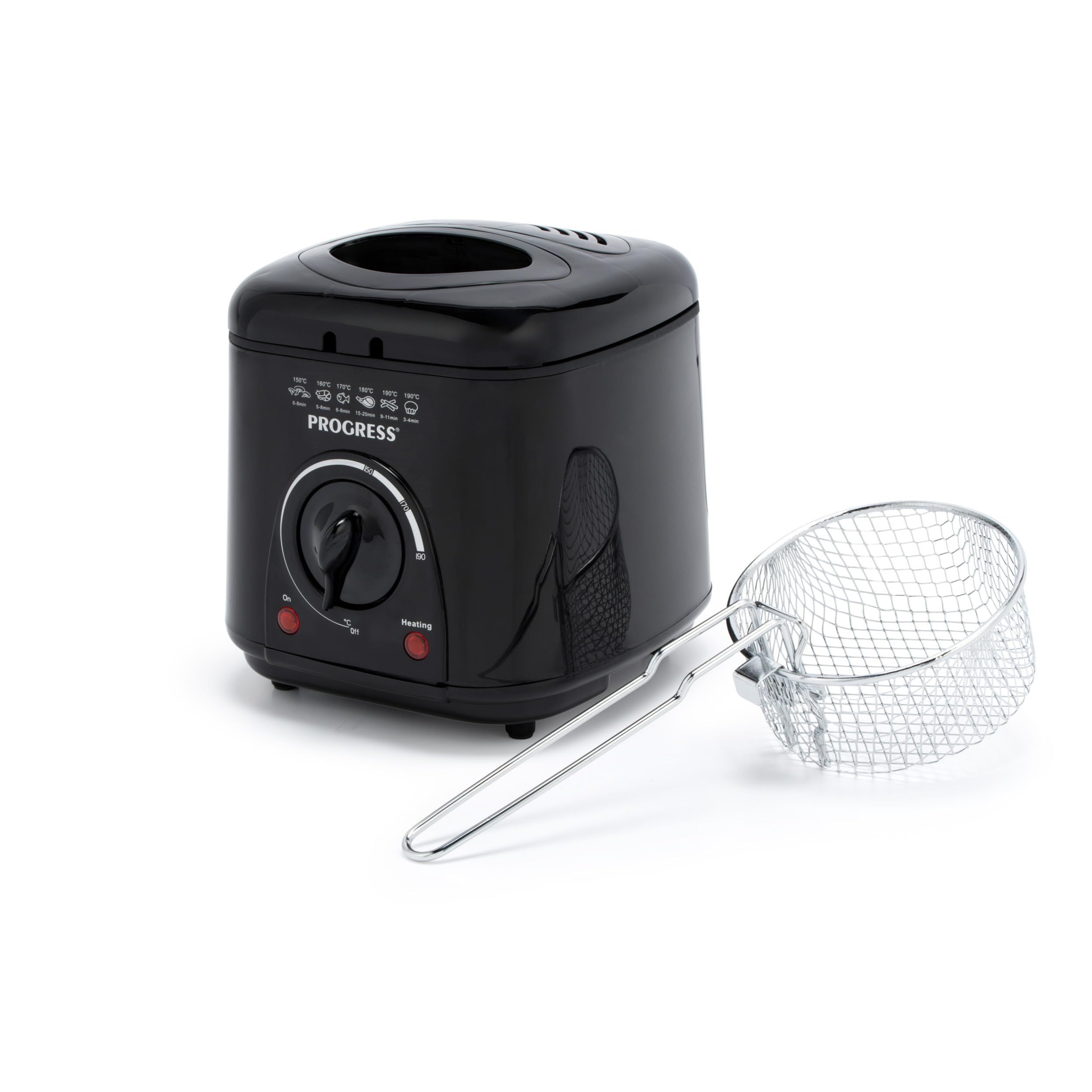 Progress EK2969PBLKVDE Freidora Compacta de 1 L Mini para Grasas Profundas - Cesta de Cocción Antiadherente, Fácil Limpieza, Control de Temperatura Ajustable, Filtro Reductor de Olores, 950 W
