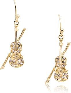 Spinningdaisy ぶら下がるラインストーン バイオリンピアス 金メッキ