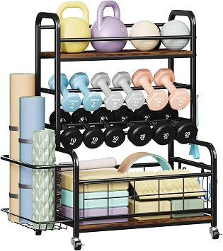 Homeiju 450LBS Dumbbell Rack,Weight Rack for Dumbbells,Weight Rack for Home Gym,Home Gym Storage for Strength Training Dumbbell Racks Stand with Wheels&Hooks