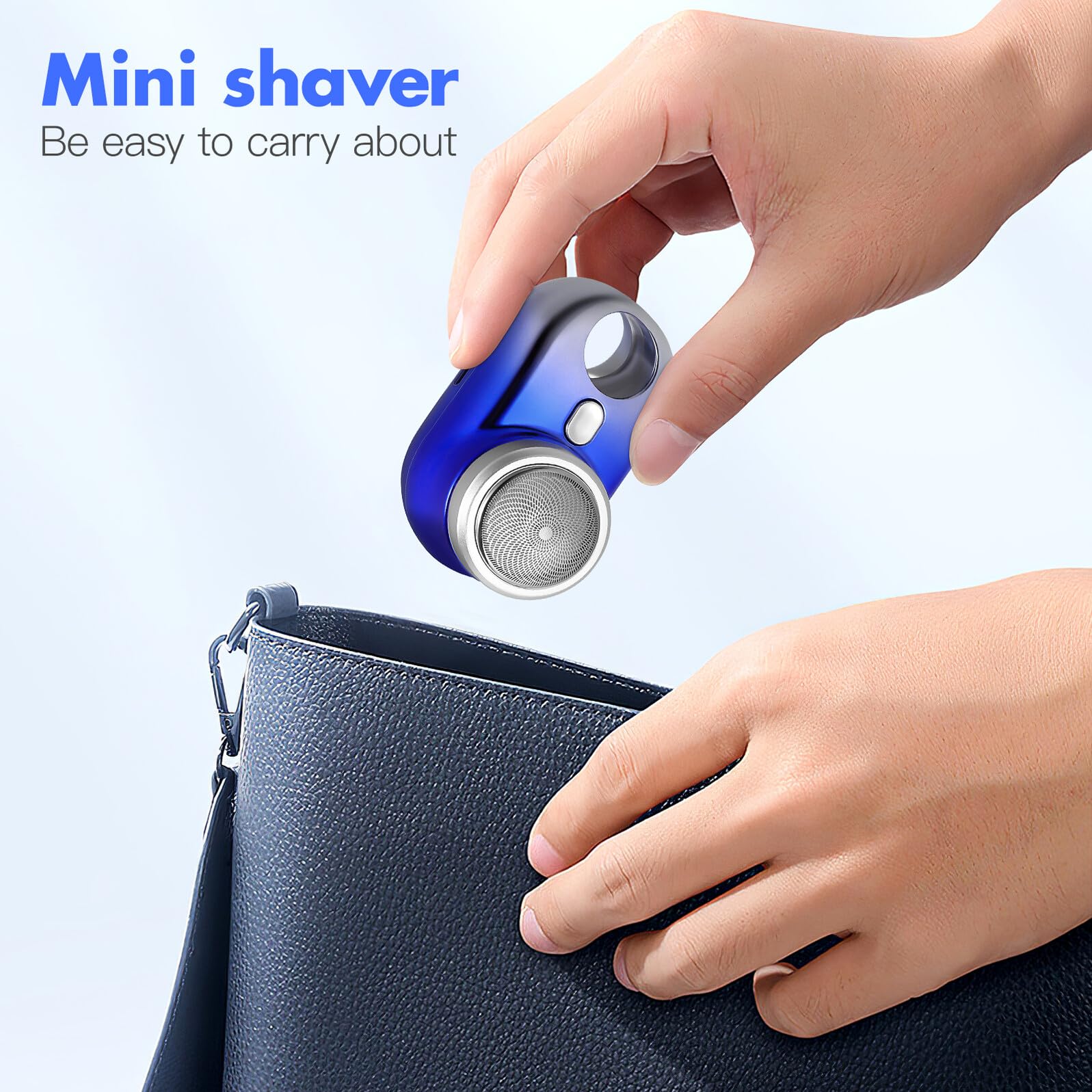 Homoyoyo Mini Rasoio Elettrico da Uomo Portatile USB Ricaricabile con Display Digitale Design Ergonomico e Protezione Mesh per Barba per Viaggio e Uso Quotidiano Sfumatura Blu